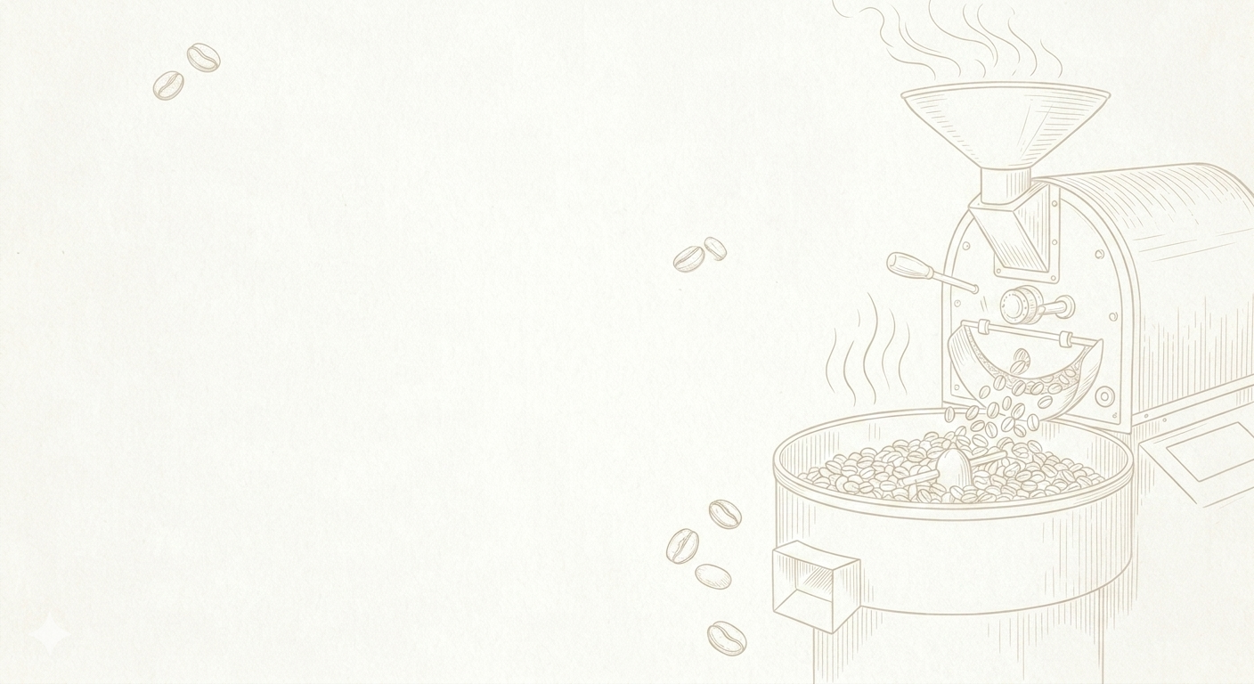 Ilustración sutil de tostado de café artesanal para fondo de web de Boketto Pastry Valencia.